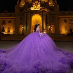 Ball Gown Purple Quinceanera Dresses Ruffled Vestidos De 15 Anos Chandelier Sleeve Sweet 15 Gowns